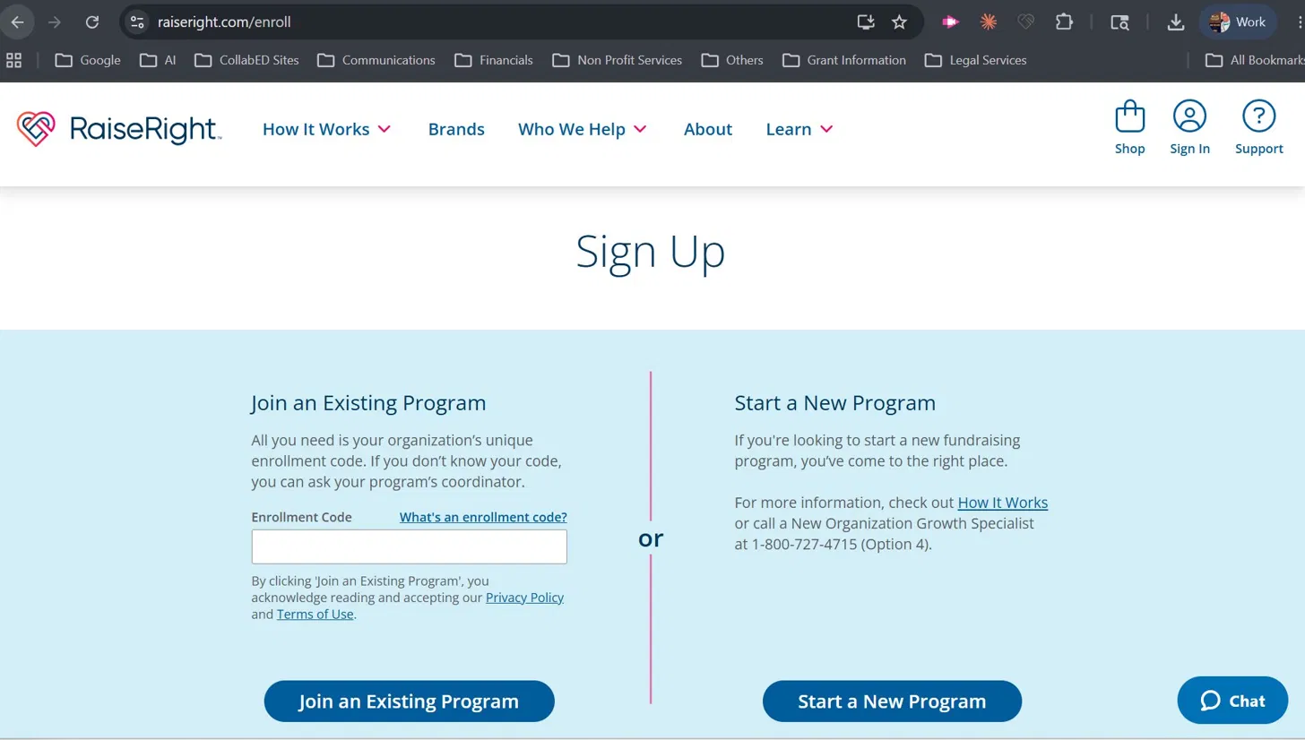 RaiseRight Sign Up page